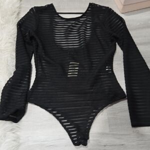Forever 21 Black Sheer Striped Bodysuit